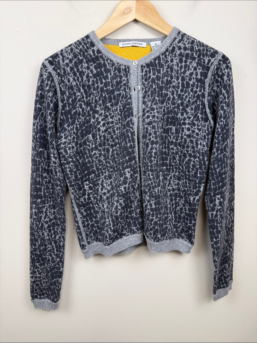Autumn Cashmere Black and Gray Leopard-Print Button Cardigan